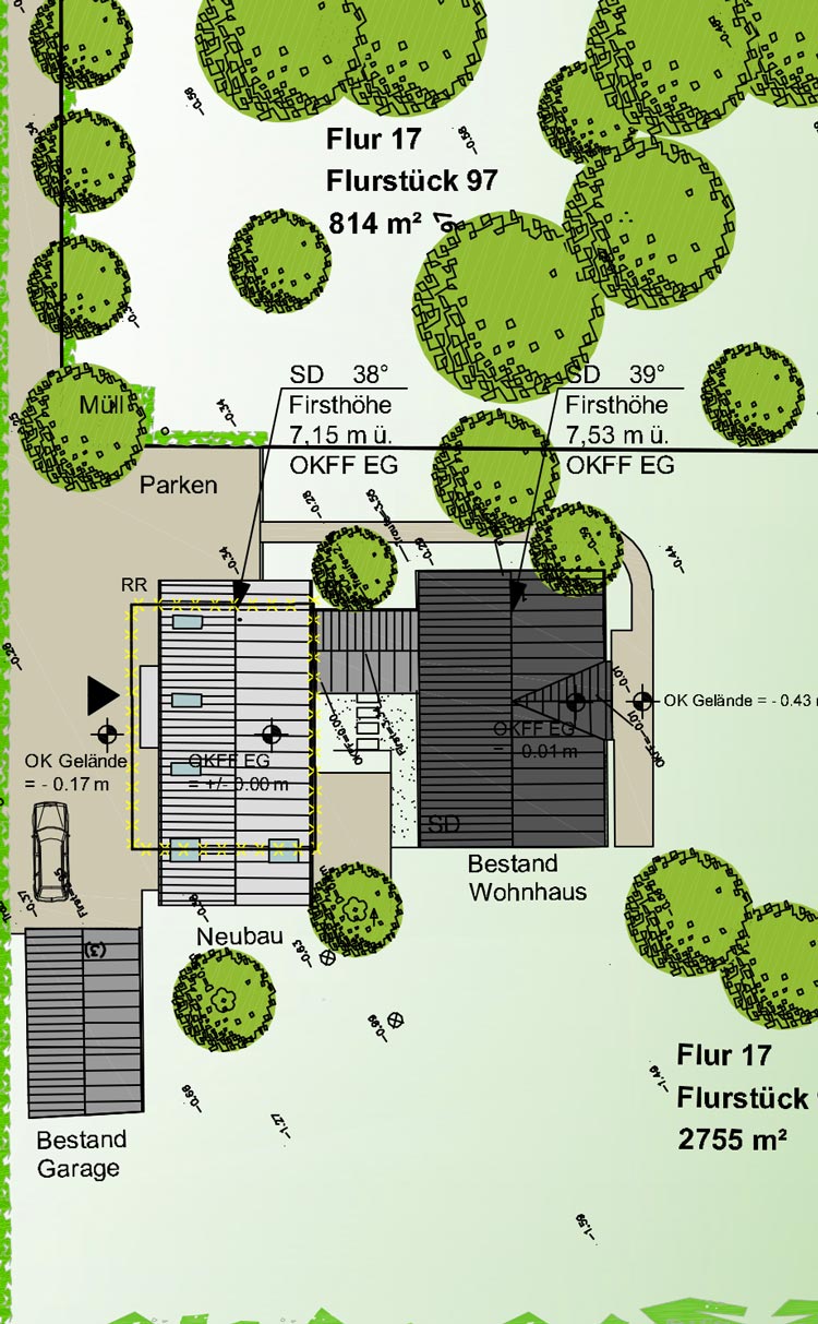 Lageplan Anbau eines Wohnhauses in Risum-Lindholm Planquadrat Dortmund