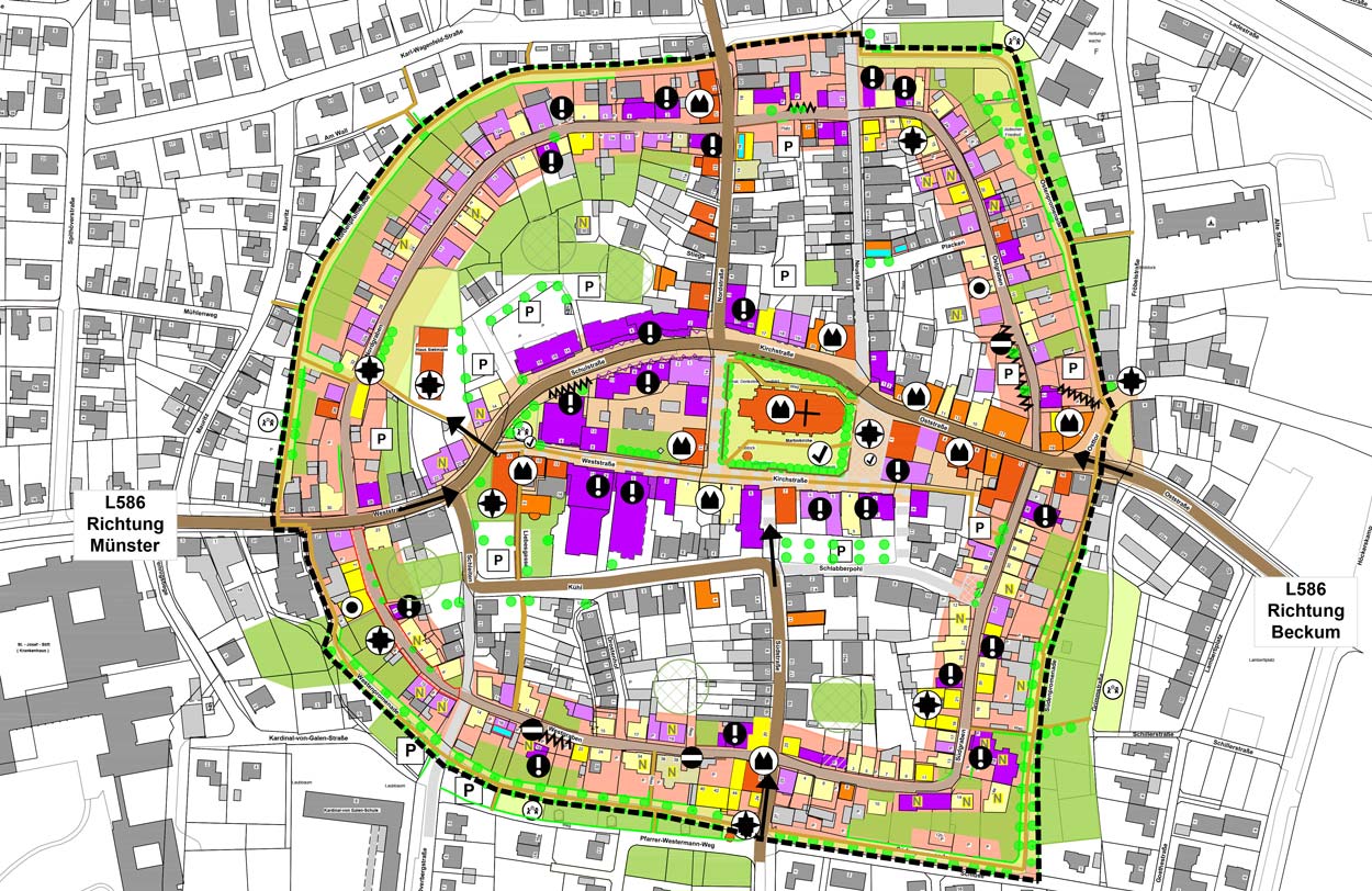 Analysekarte Stadt Sendenhorst – Gestaltungssatzung für den historischen Grabenring und Stadtkern Planquadrat Dortmund